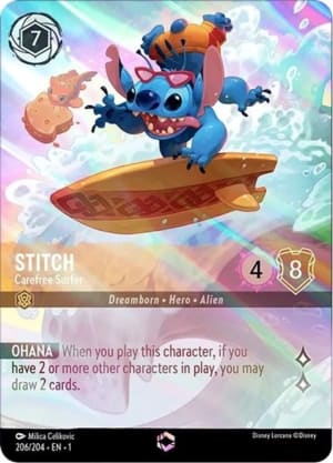 Stitch Carefree Surfer Alternate Art in Disney Lorcana